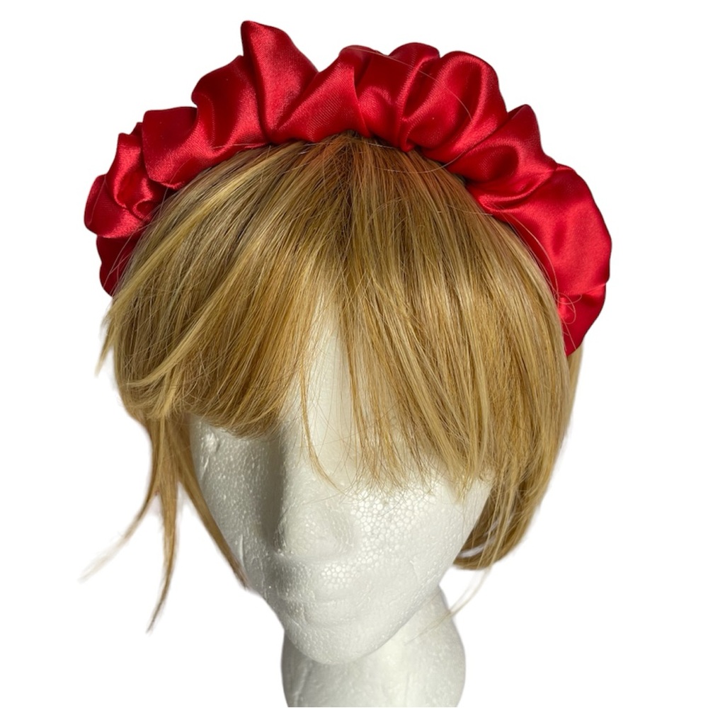 Red Satin Headband wrap scrunched For Women Pleated design - Picture 3 of 15